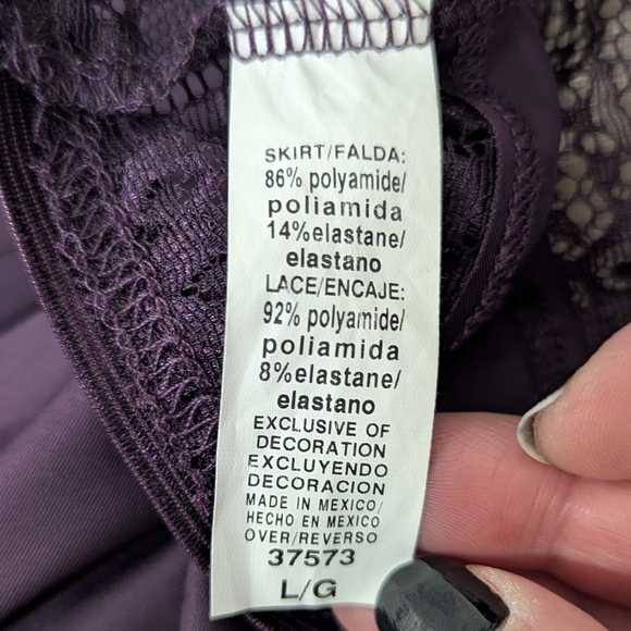 Pure Romance Plum Lace Babydoll & G-String Set - Large - Picture 4 of 13